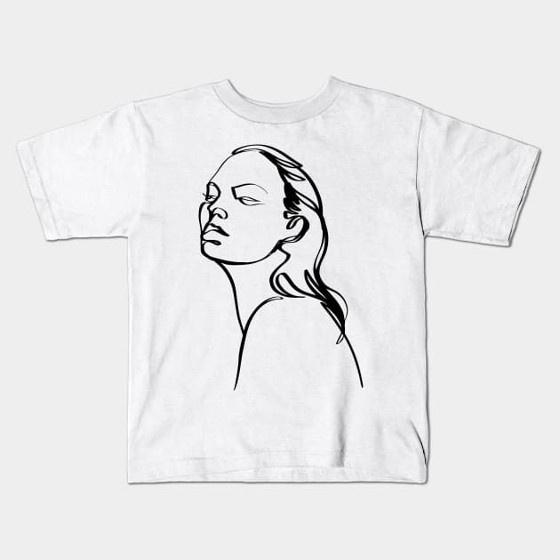 One line woman face  drawing, Abstract minimal female single line art Kids T-Shirt by 9georgeDoodle